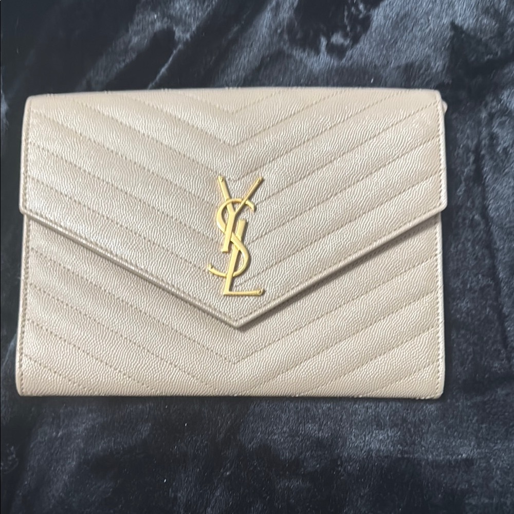 Yves Saint Laurent Taupe Quilted Clutch